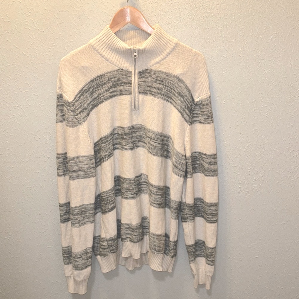 American Rag Sporty Classic Zip Pullover Stripe Sweater Shirt Men’s Size Large